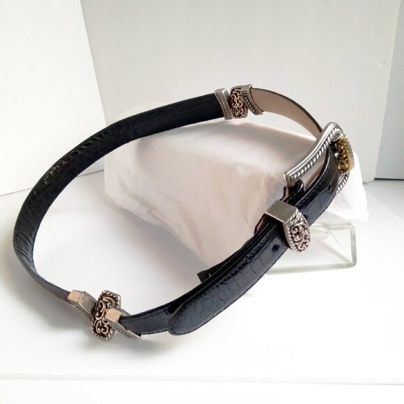 Leather Western Belt NWT Brown Reptile Print Silver Toned Hardware. Giftable! - Picture 3 of 9